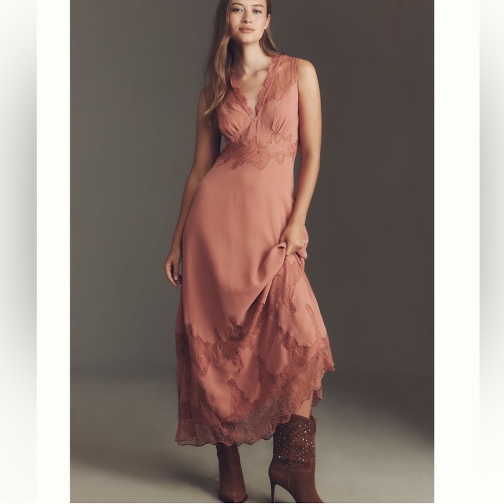 Nwt Anthropologie salmon Lace insert Maxi Dress